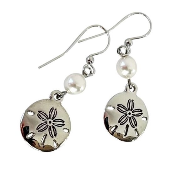 Darlene's Gift Shop Jewelry - Sand Dollar Earrings with Pearls Womens Girls Beach Jewelry Gifts